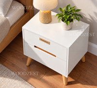 Modern White 2 Drawer Bedside Table with Wooden Legs
