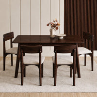 4 Seater Dark Brown Dining Table Set with Cream Cushioned Chairs