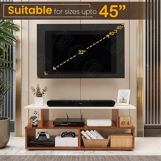 Modern Wooden TV Unit with Open Storage & Shelves