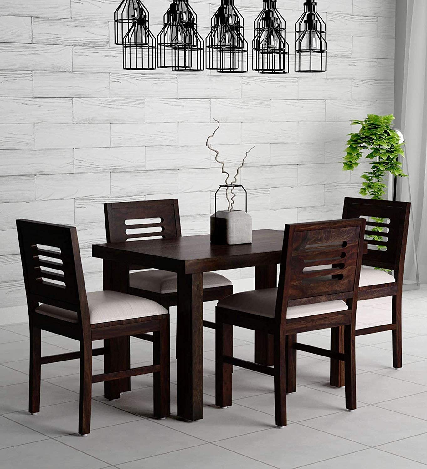 Dark Walnut 4 Seater Dining Table with Cushioned Chairs