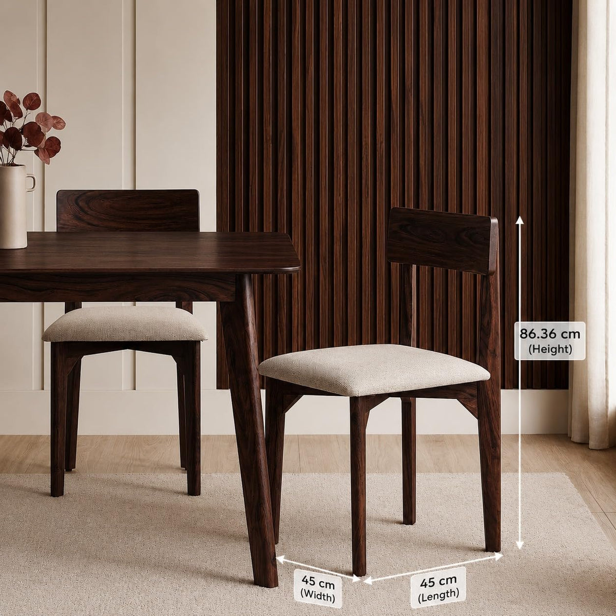4 Seater Dark Brown Dining Table Set with Cream Cushioned Chairs