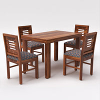 4 Seater Brown Dining Table Set with Patterned Cushioned Chairs