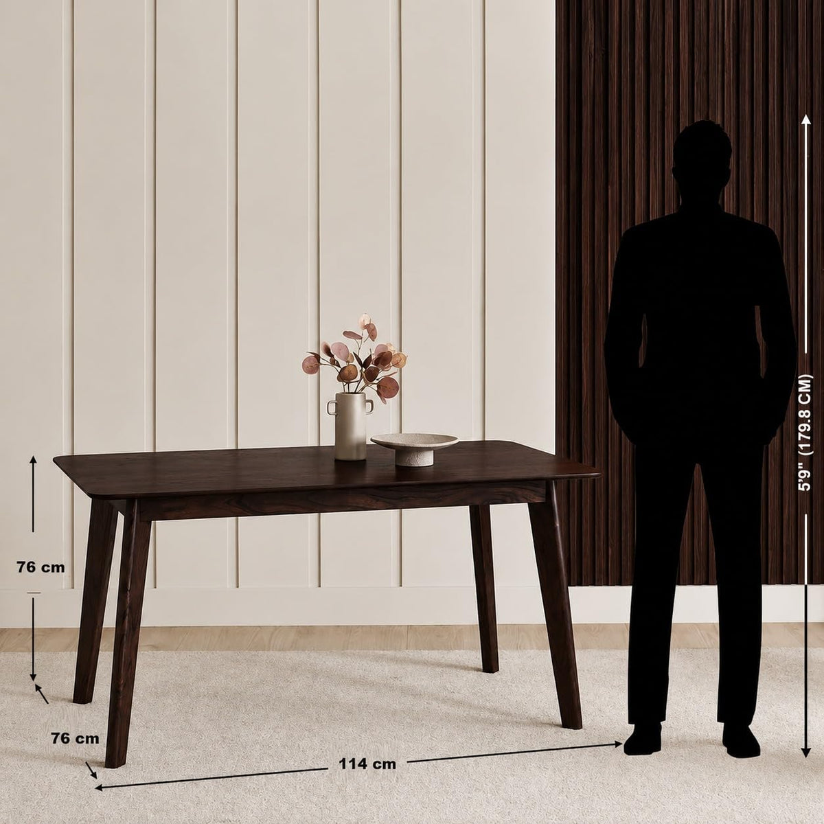 4 Seater Dark Brown Dining Table Set with Cream Cushioned Chairs