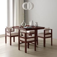 Wooden 4 Seater Dining Set with Cushioned Fabric Chairs