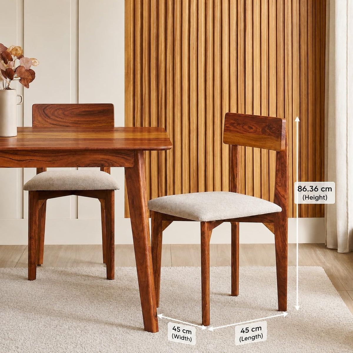 4 Seater Brown Dining Table Set with Cream Upholstered Chairs