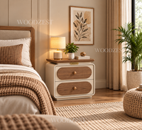 Modern Cream & Walnut 2 Drawer Bedside Table