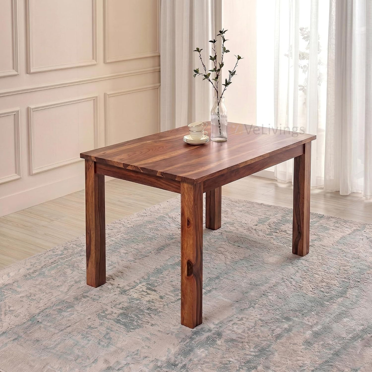 4 Seater Brown Dining Table Set with Cane Back Chairs