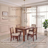 4 Seater Brown Dining Table Set with Cane Back Chairs