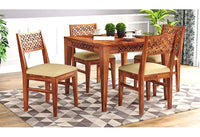 4 Seater Wooden Dining Table with Lattice Back Chairs | Honey Finish