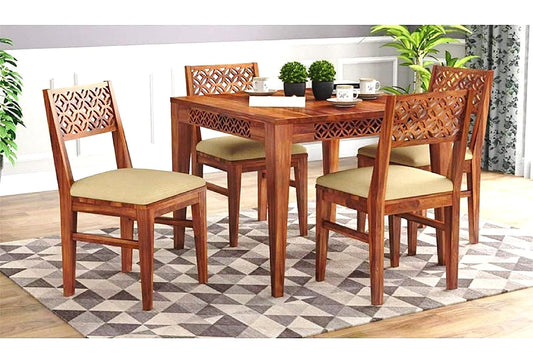 4 Seater Wooden Dining Table with Lattice Back Chairs | Honey Finish
