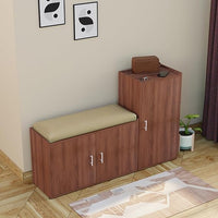 Modern Wooden Shoe Rack with Seat & Storage Cabinet