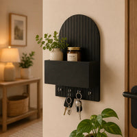 Black Wooden Wall Key Holder with Shelf