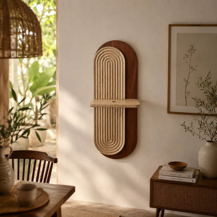 Arch Wooden Wall Shelf with Glass Vase