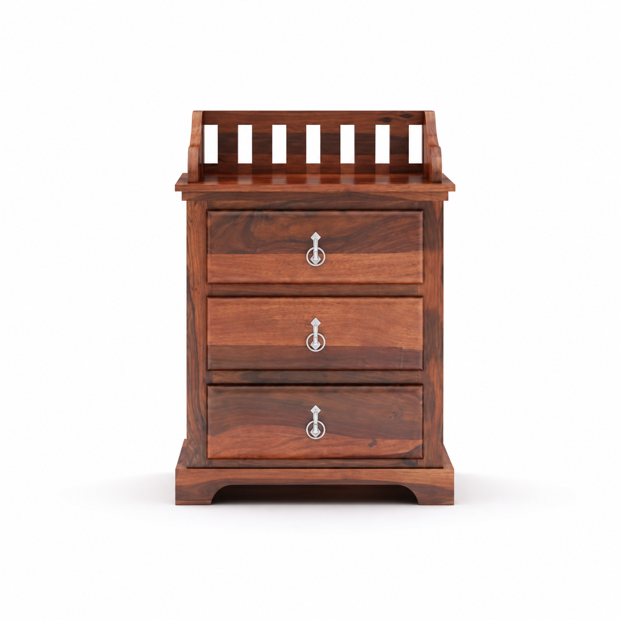 Woodzest 3-Drawer Wooden Bedside Table – Sheesham Finish