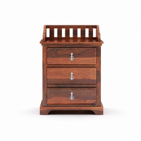 Woodzest 3-Drawer Wooden Bedside Table – Sheesham Finish