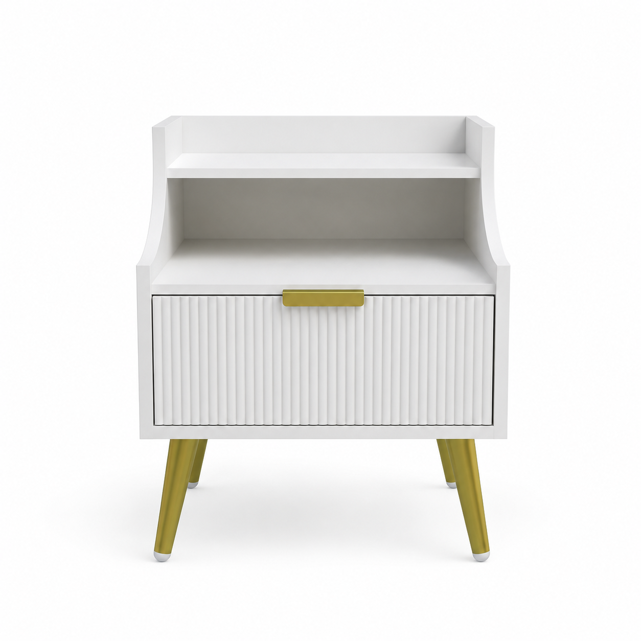 Woodzest Modern White Bedside Table with Drawer & Open Shelf