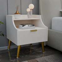 Woodzest Modern White Bedside Table with Drawer & Open Shelf