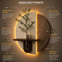 Modern LED Wall Shelf with Vase Holder | Decorative Wooden Wall Decor Shelf