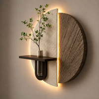 Modern LED Wall Shelf with Vase Holder | Decorative Wooden Wall Decor Shelf