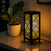 Modern Geometric Wooden Table Lamp | Decorative Warm LED Night Light for Living Room & Bedroom