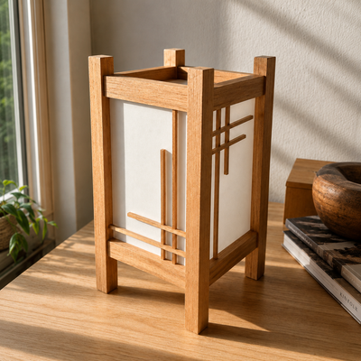 Japanese Style Wooden Table Lamp | Warm LED Bedside Lamp for Home Decor