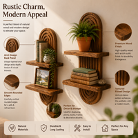 Modern Wooden Wall Shelf with Plant Holder | Decorative Floating Display Shelf