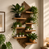 LED Wooden Wall Plant Shelf | Modern Floating Display Shelf with Ambient Backlight