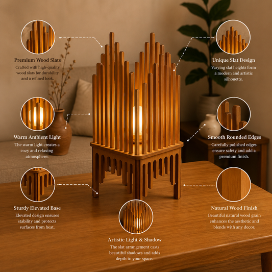 Modern Wooden Slat Table Lamp | Decorative Ambient Night Light for Home Decor