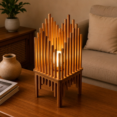 Modern Wooden Slat Table Lamp | Decorative Ambient Night Light for Home Decor