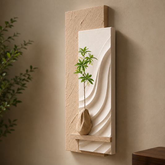 Modern 3D Textured Wall Art Panel with Display Shelf | Decorative Wall Decor