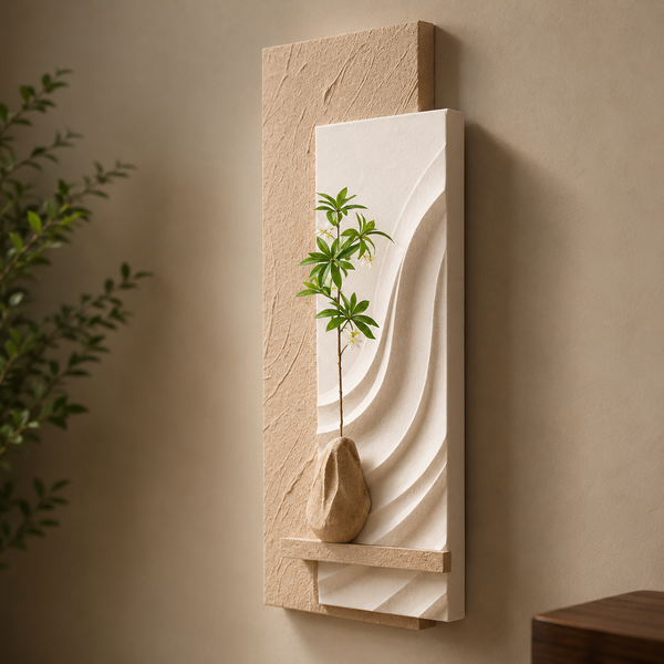 Modern 3D Textured Wall Art Panel with Display Shelf | Decorative Wall Decor - alternate