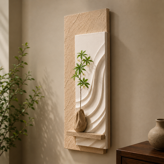 Modern 3D Textured Wall Art Panel with Display Shelf | Decorative Wall Decor