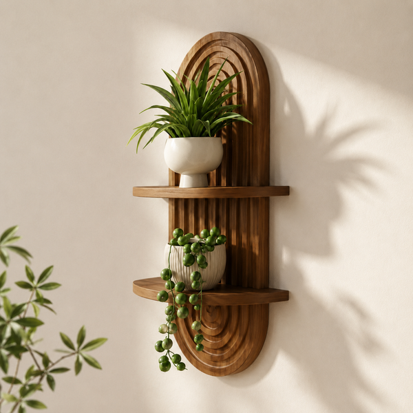 Premium Wooden Wall Shelf with Arch Design | Decorative Floating Shelf for Home
