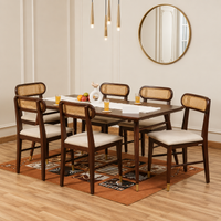 Solid Sheesham Wood 6 Seater Dining Table Set with Cane Back Chairs