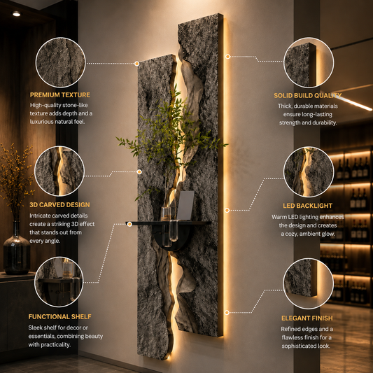 Luxury LED Wall Art Panel with Shelf | Modern 3D Decorative Wall Decor