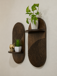 Modern Wooden Wall Shelf Set of 2 | Decorative Floating Wall Shelves for Home Decor