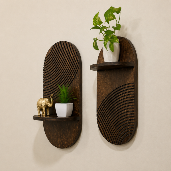Modern Wooden Wall Shelf Set of 2 | Decorative Floating Wall Shelves for Home Decor