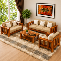 Solid Sheesham Wood 5 Seater Sofa Set with Center Table for Living Room