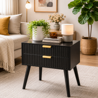 Woodzest Modern Black Bedside Table with 2 Drawers | Contemporary Nightstand with Gold Handles