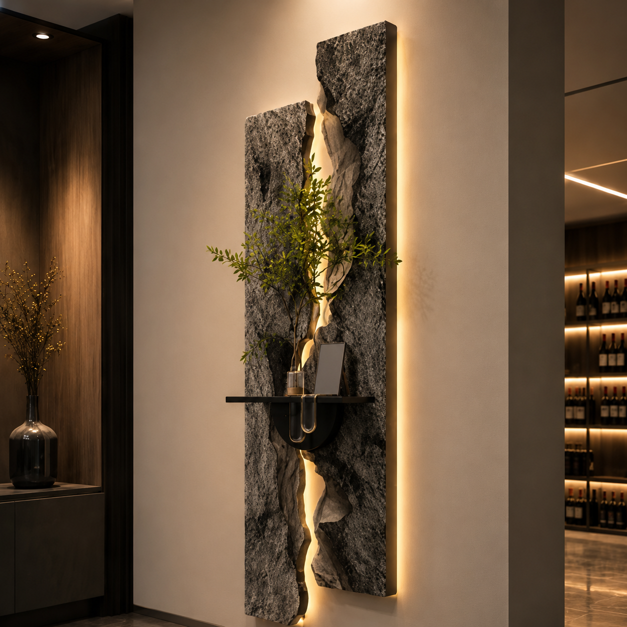 Luxury LED Wall Art Panel with Shelf | Modern 3D Decorative Wall Decor