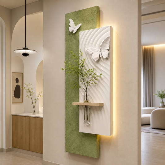 LED Butterfly Wall Art Panel with Shelf | Modern 3D Decorative Wall Decor
