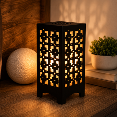 Modern Geometric Wooden Table Lamp | Decorative Warm LED Night Light for Living Room & Bedroom