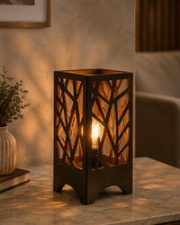 Decorative Wooden Table Lamp with Artistic Cutout Design