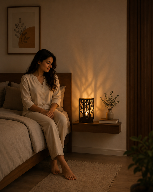 Decorative Wooden Table Lamp with Artistic Cutout Design