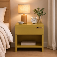 Modern Yellow Bedside Table with Drawer & Open Shelf