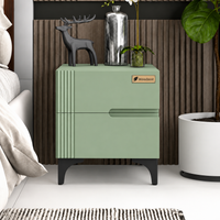 Modern Sage Green Bedside Table with 2 Drawers & Fluted Design