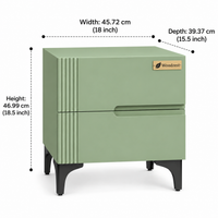 Modern Sage Green Bedside Table with 2 Drawers & Fluted Design