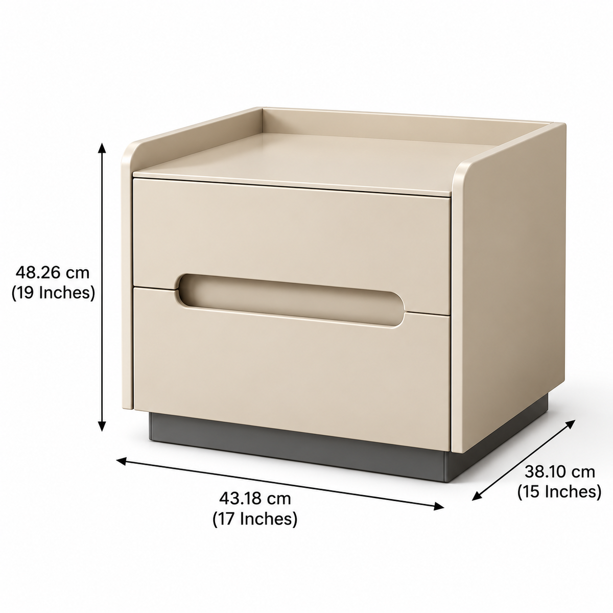 Modern Beige 2 Drawer Bedside Table with Recessed Handle