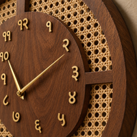 Arched Cane Wooden Wall Clock – Natural Wood Finish with Rattan
