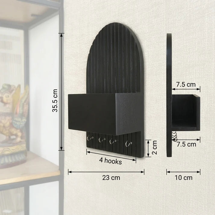 Black Wooden Wall Key Holder with Shelf